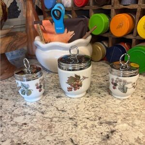 ROYAL WORCESTER England Porcelain 1 Large & 2 Small Egg Coddlers Evesham Vintage
